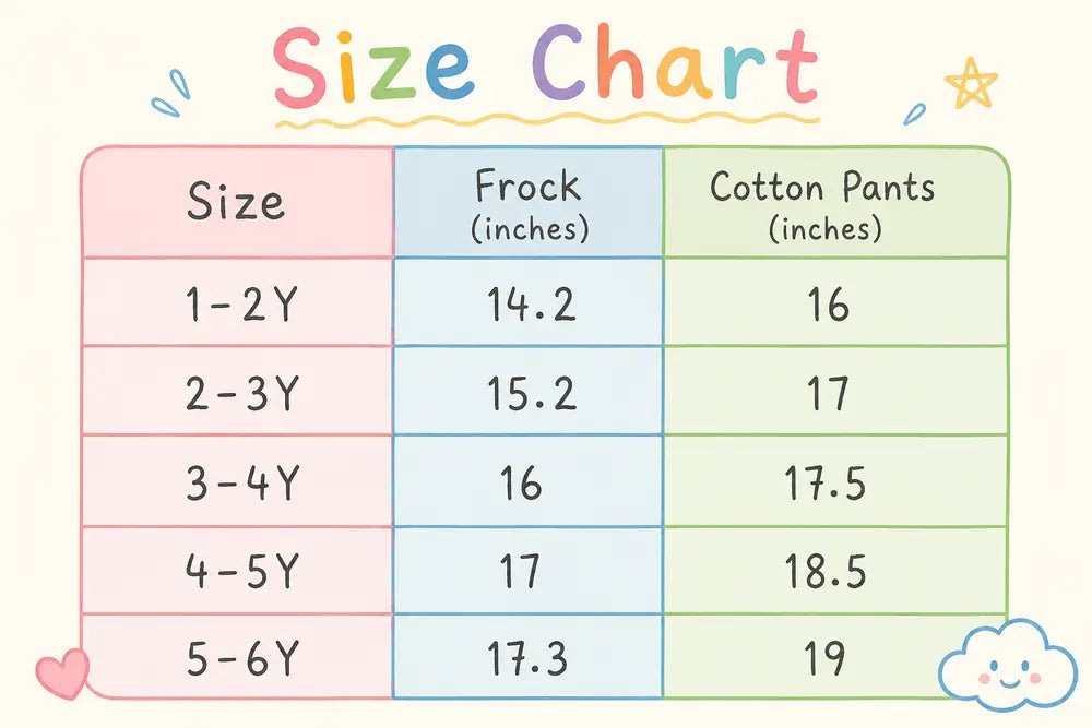 Embroidered Top with Beige Wide Leg Pants Set – 1 TO 6Y size chart