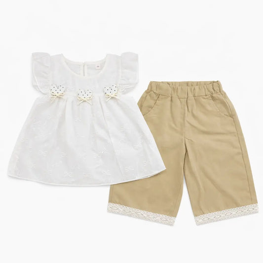 Embroidered Top with Beige Wide Leg Pants Set – 1 TO 6Y pair