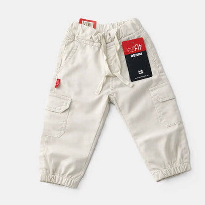 EziFit Cotton Cargo Pants Diaper Friendly Stretchable OffWhite – 0 TO 2Y