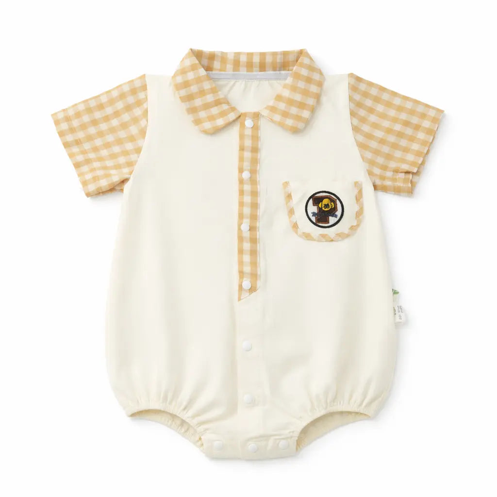 Gingham Bear Romper – Collared Onesie (Imported) – 0M to 24M