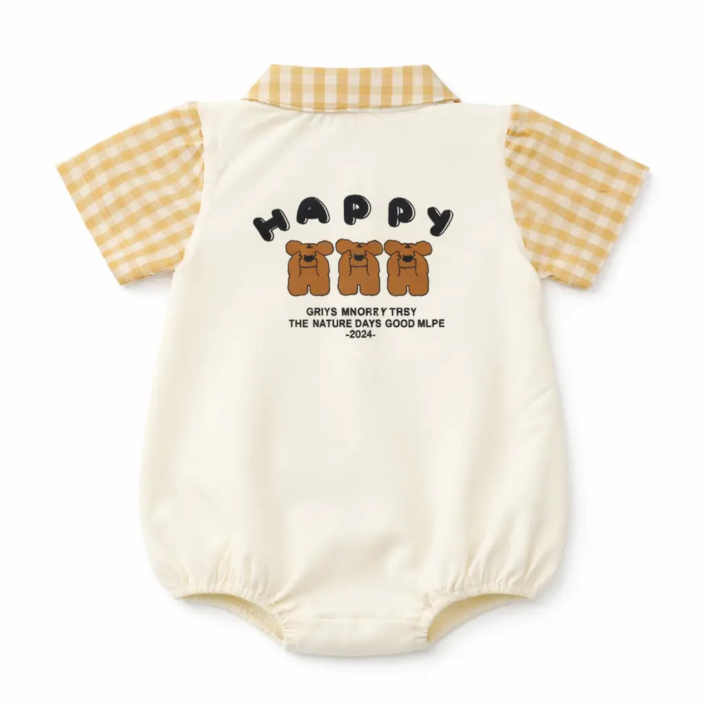 Gingham Bear Romper – Collared Onesie (Imported) – 0M to 24M