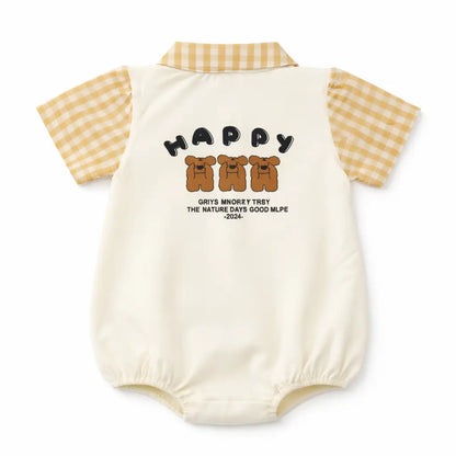 Gingham Bear Romper – Collared Onesie (Imported) – 0M to 24M