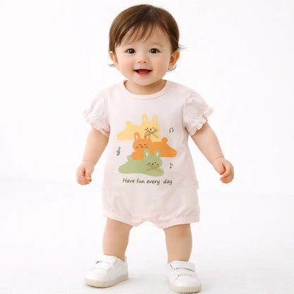 Girls Pink Bunny Cotton Imported Romper Imported 0 to 24M