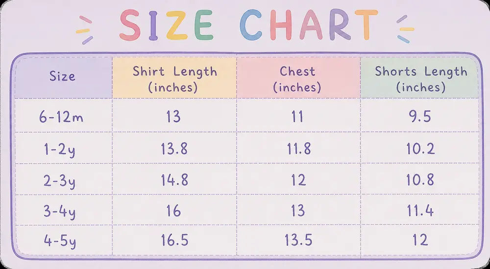 Girls Gingham Shorts & Pouch for Summer – 6M TO 4Y size chart
