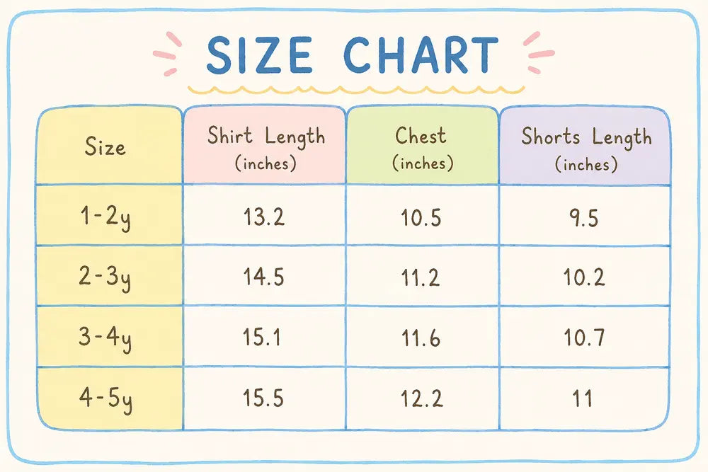 Imported Girls D R Summer T Shirt & Denim Shorts 1 to 5Y size chart