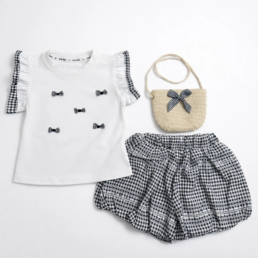 Girls Gingham Shorts & Pouch for Summer – 6M TO 4Y