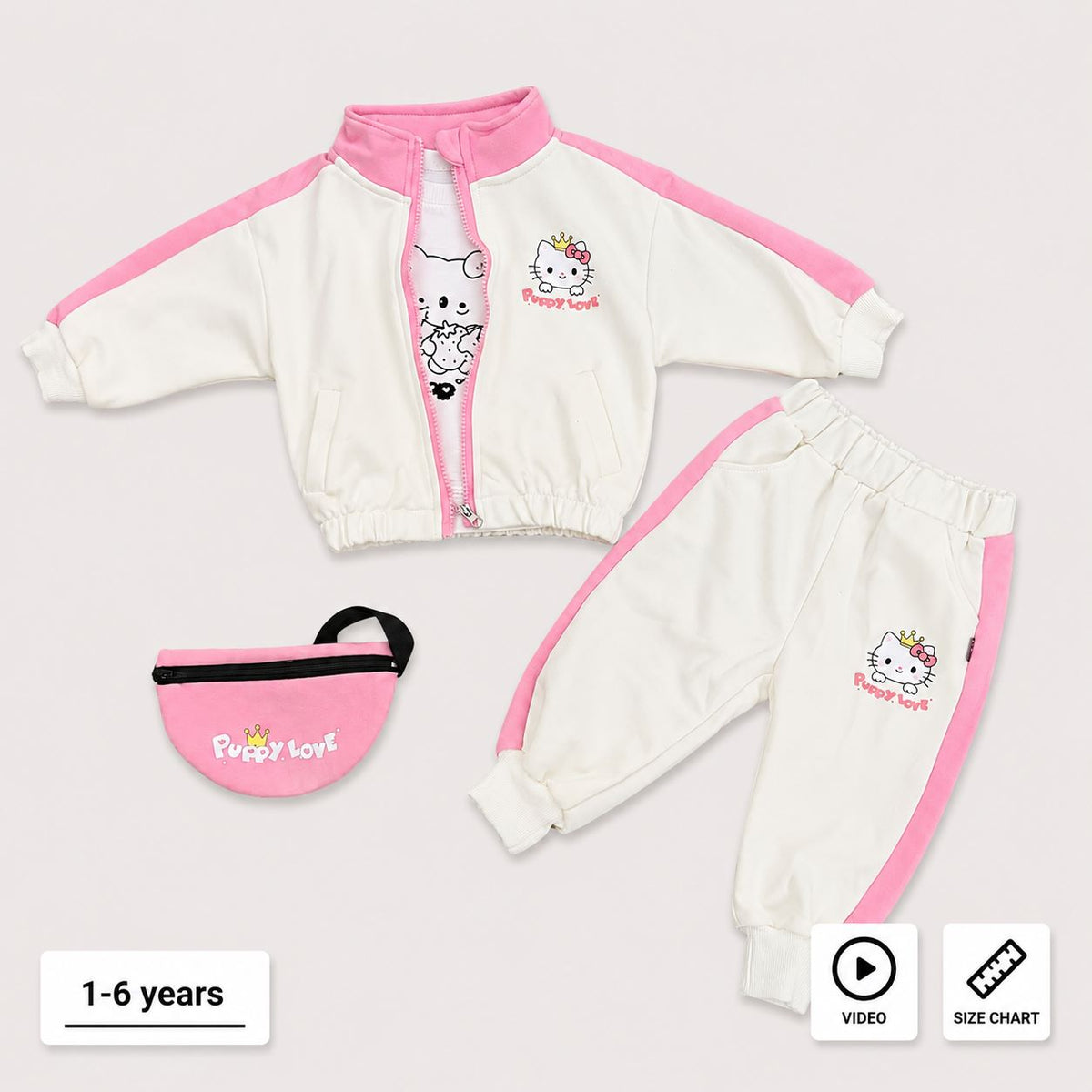 Girls Pink White 3 Pc Tracksuit & Bag Midseason