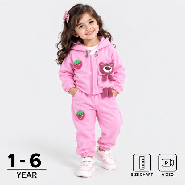 Girls Strawberry Bear Hooded Tracksuit