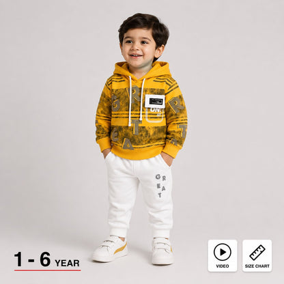 Hoodie & White Pants Tracksuit for Kids Midseason how it looks type front photo