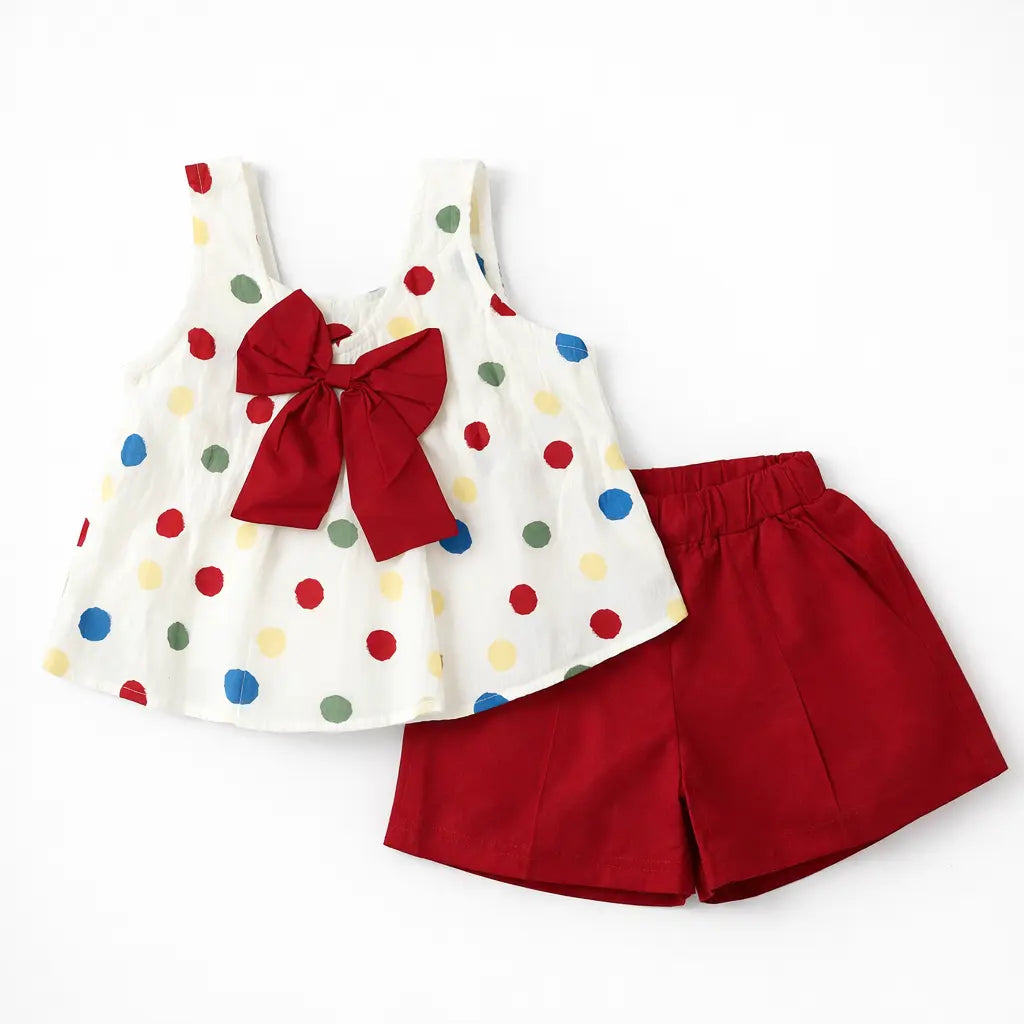 Imported Polka Dot 2-Piece Summer Set – 1 TO 6Y red pair