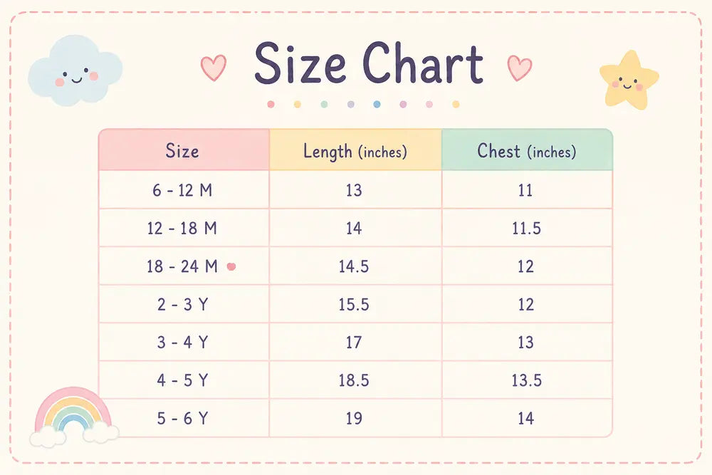 Imported Soft Cotton T-Shirt Round Neck Summer Yellow – 6M TO 6Y size chart