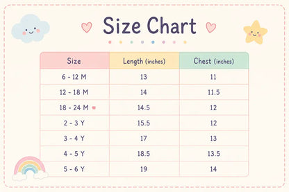 Imported Soft Cotton T-Shirt Round Neck Summer Yellow – 6M TO 6Y size chart