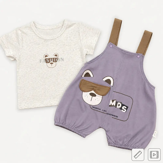 Imported 2 Piece Bear Print Dungaree Romper Set 6M to 3Y