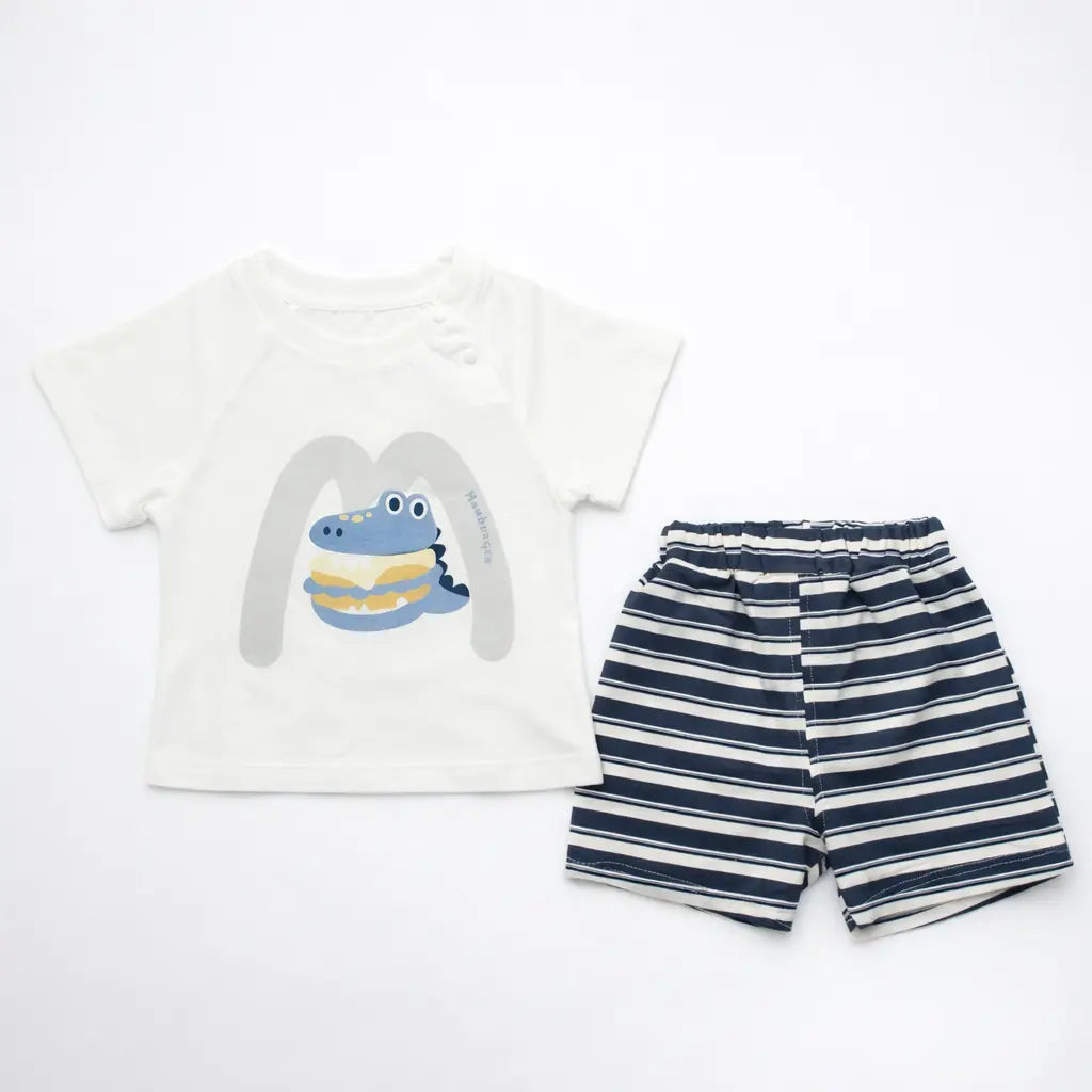 Imported Cartoon T-Shirt & Shorts Summer Outfit – 2 Colors – 6M TO 24M set grey