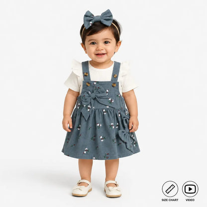Imported Floral Pinafore Dress Set for Baby Girls 0 to 18M how it looks