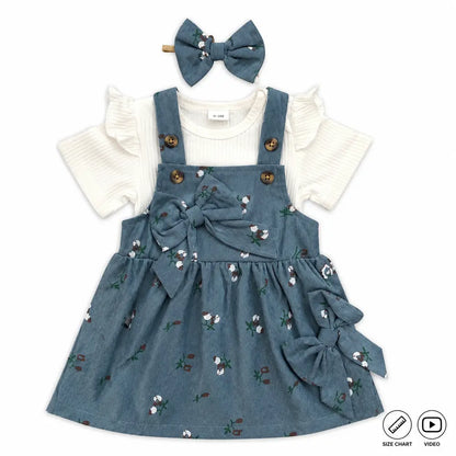 Imported Floral Pinafore Dress Set for Baby Girls 0 to 18M