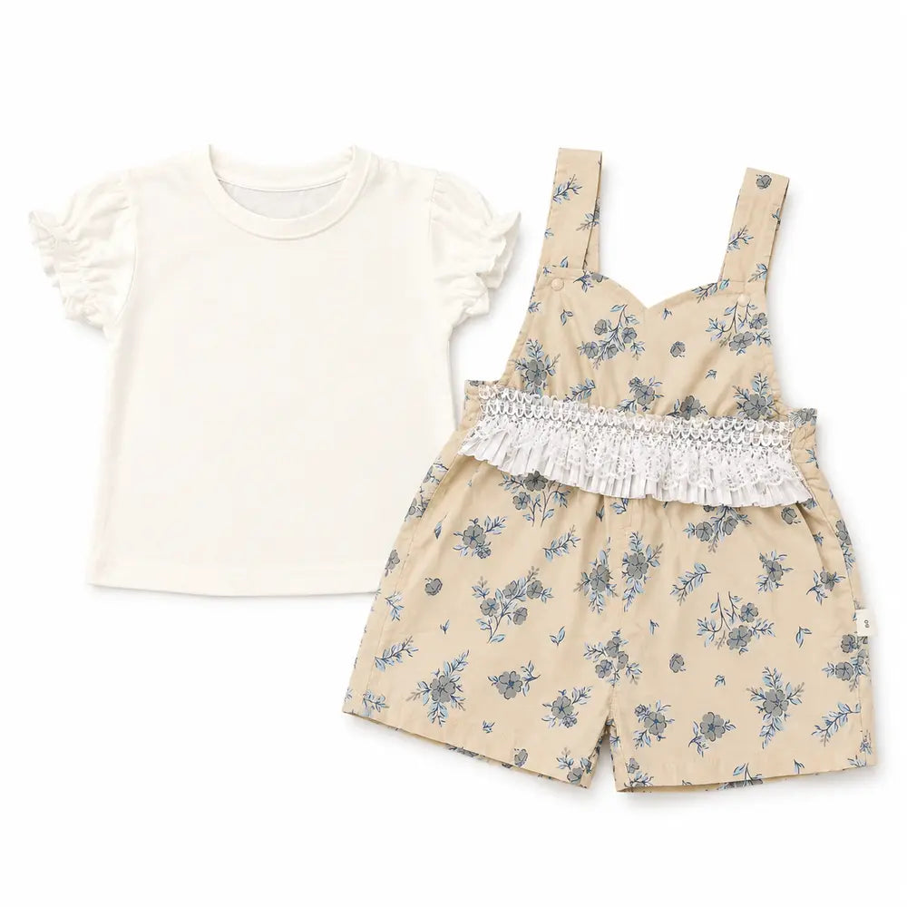 Imported Floral Suspender Romper Set Puff Sleeve 6M to 3Y set