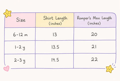 Imported Floral Suspender Romper Set Puff Sleeve 6M to 3Y size chart