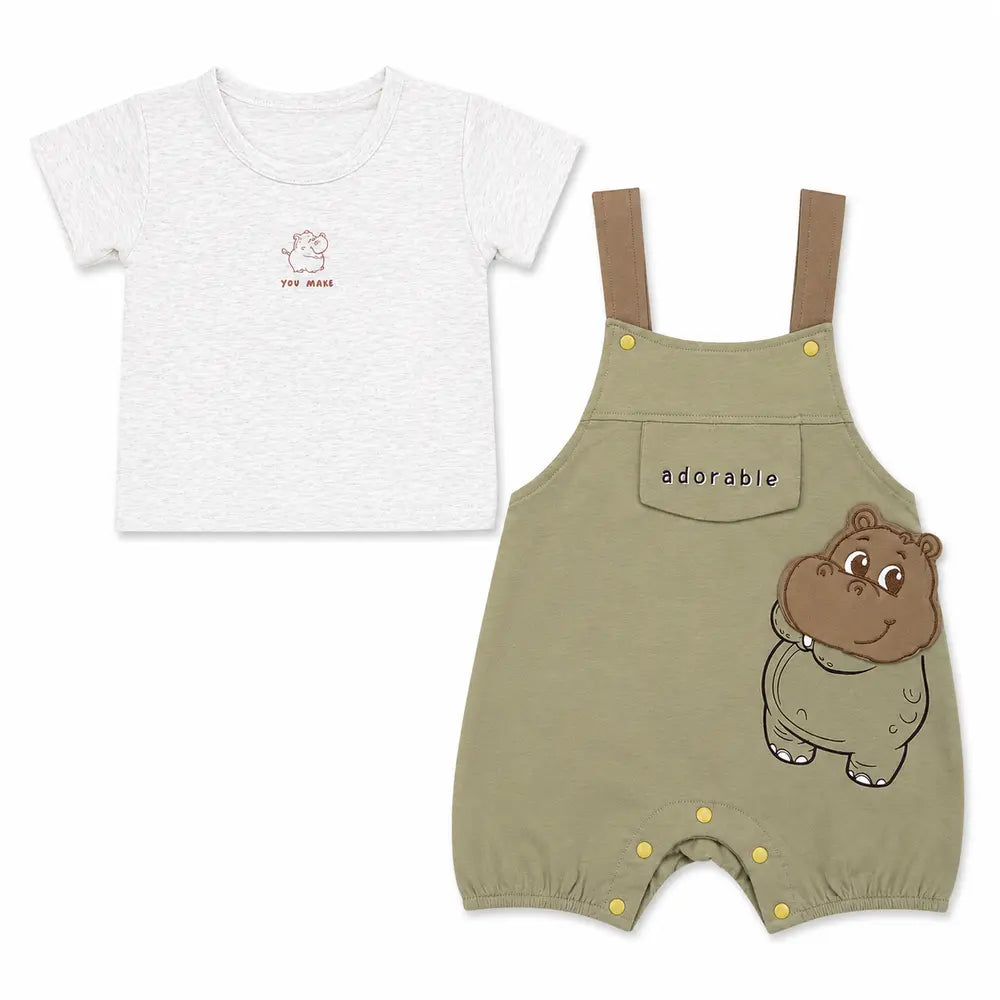 Imported Hippo Dungaree Romper Set for Summer 6M to 3Y