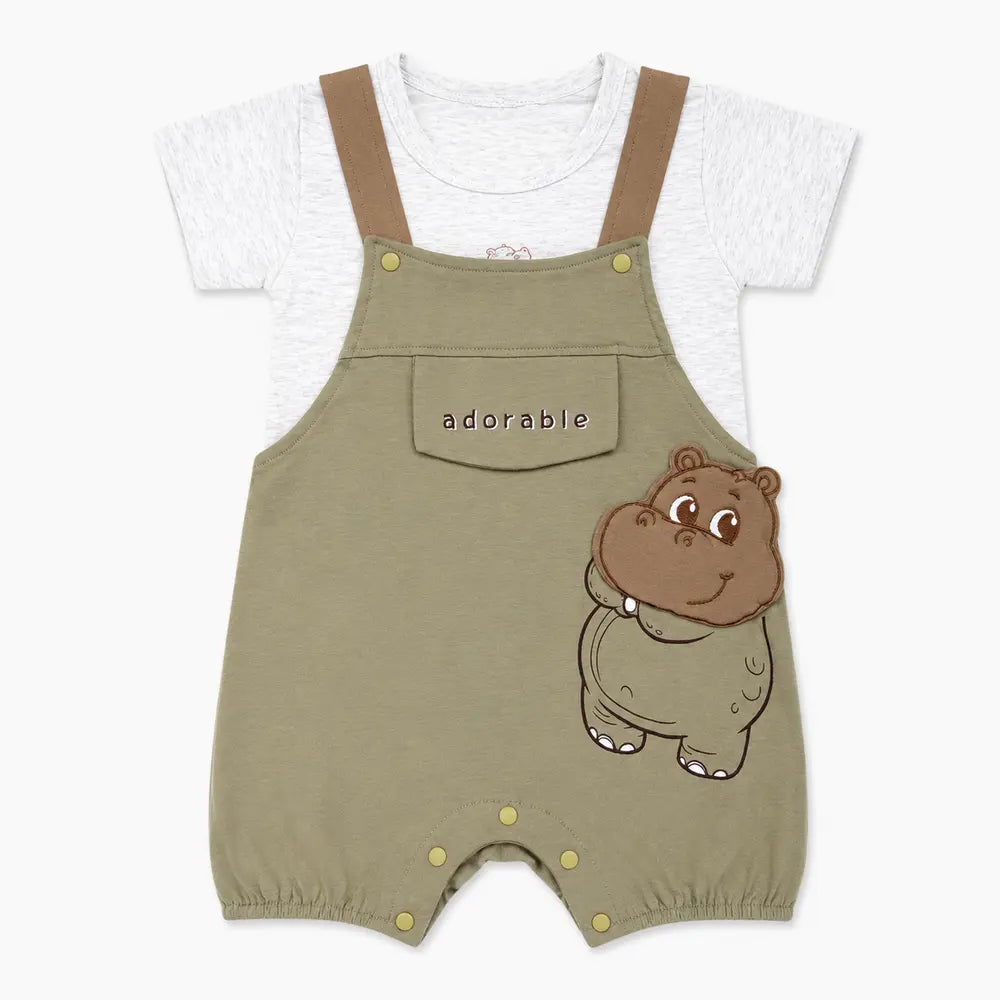 Imported Hippo Dungaree Romper Set for Summer 6M to 3Y