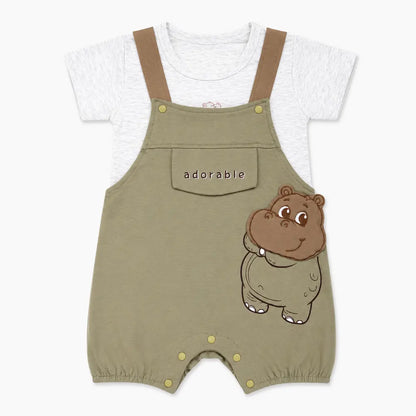 Imported Hippo Dungaree Romper Set for Summer 6M to 3Y