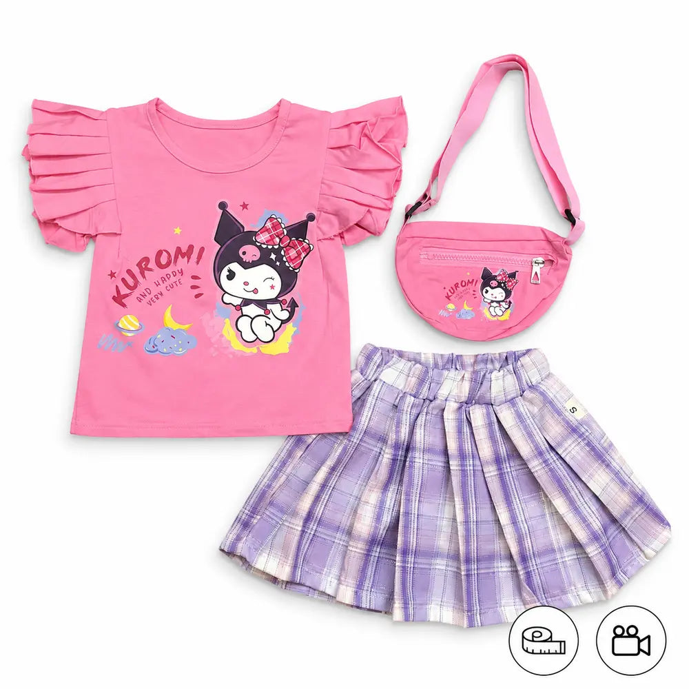 Imported Kuromi Skirt Summer Set & Crossbody Bag 1 to 6Y