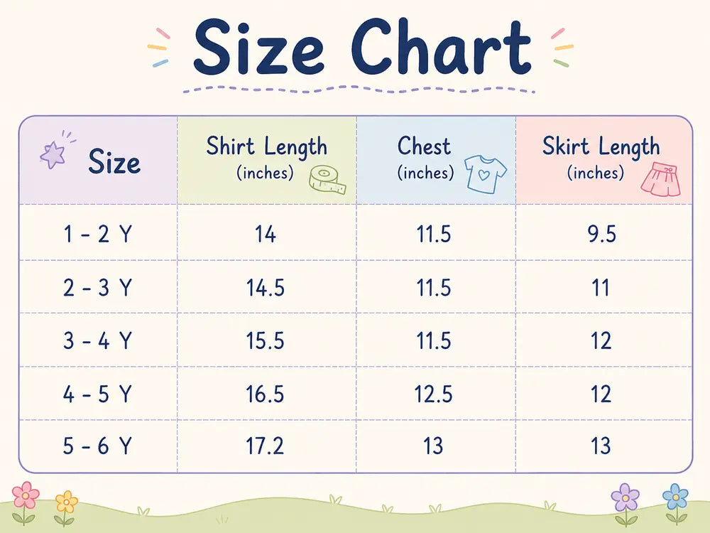 Imported Kuromi Skirt Summer Set & Crossbody Bag 1 to 6Y size chart