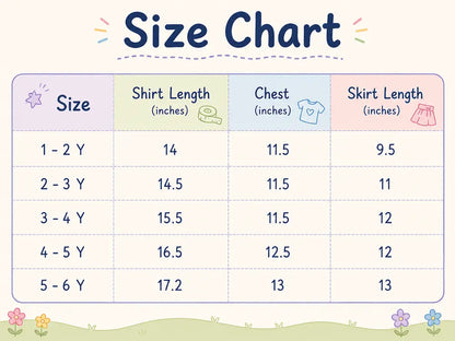 Imported Kuromi Skirt Summer Set & Crossbody Bag 1 to 6Y size chart
