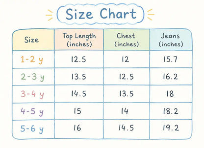 Imported Outfit with Lace Top & Denim Pants 1 to 6Y size chart