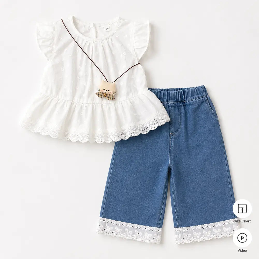 Imported Outfit with Lace Top & Denim Pants 1 to 6Y