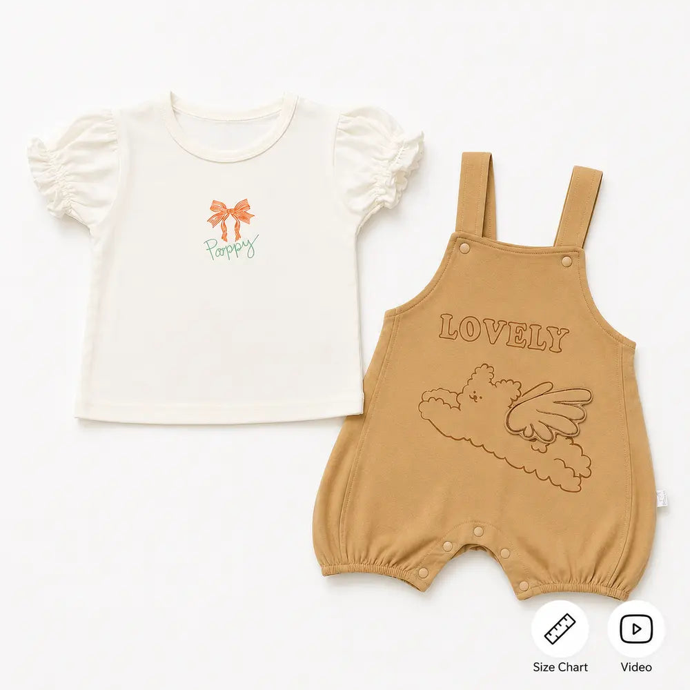 Imported Puff Sleeve T Shirt & Romper Set 6M to 3Y