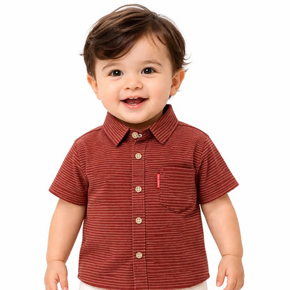 Imported Red Striped T Shirt with Pocket & Collar 1 to 6Y