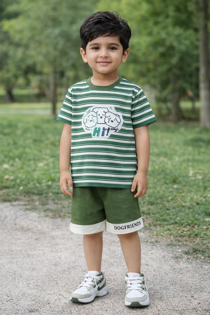 Imported T-Shirt & Shorts Dog Print Summer Outfit for Boys – 1 TO 5Y