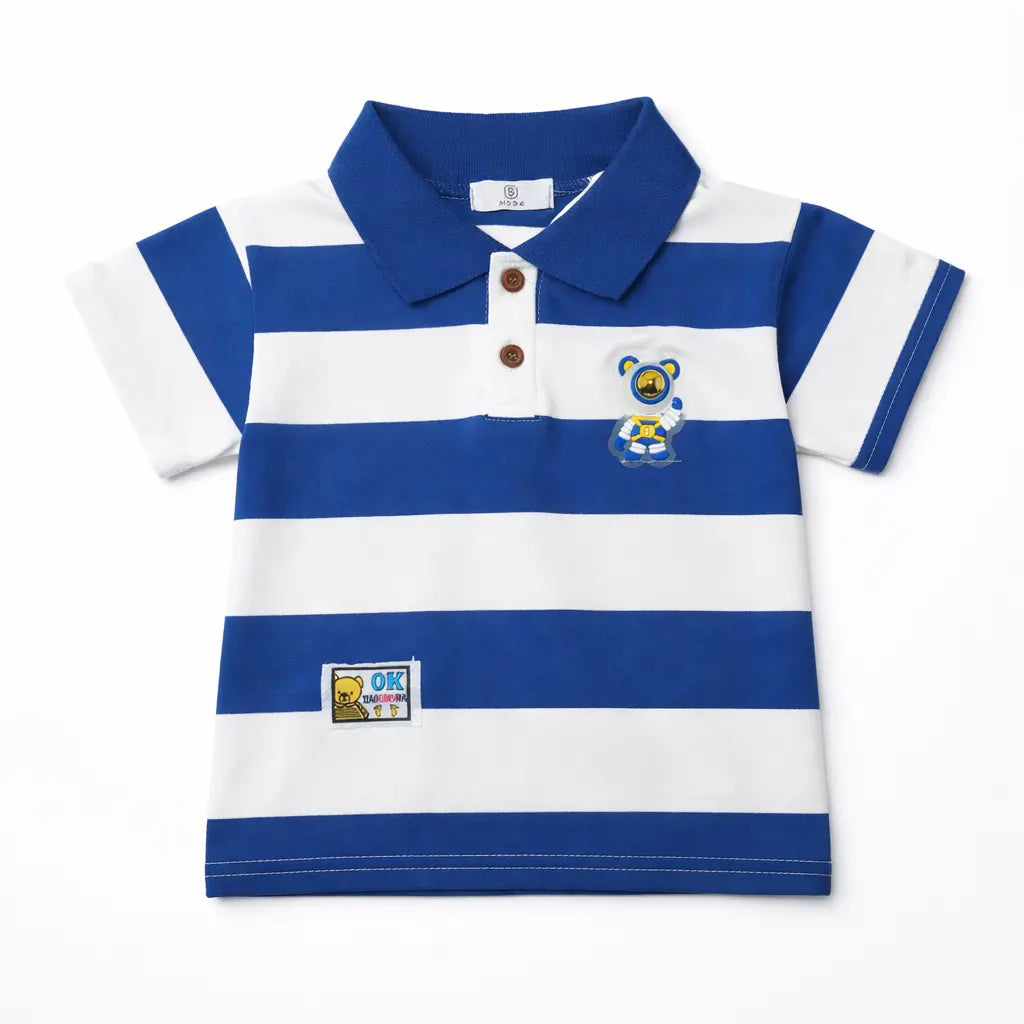 Imported Polo Shirt BLUE – Cute Bear Character Patch (Imported) – 6M to 6Y shirt front