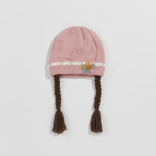 Knitted Woolen Cap with Braided Hair (12- 36M)