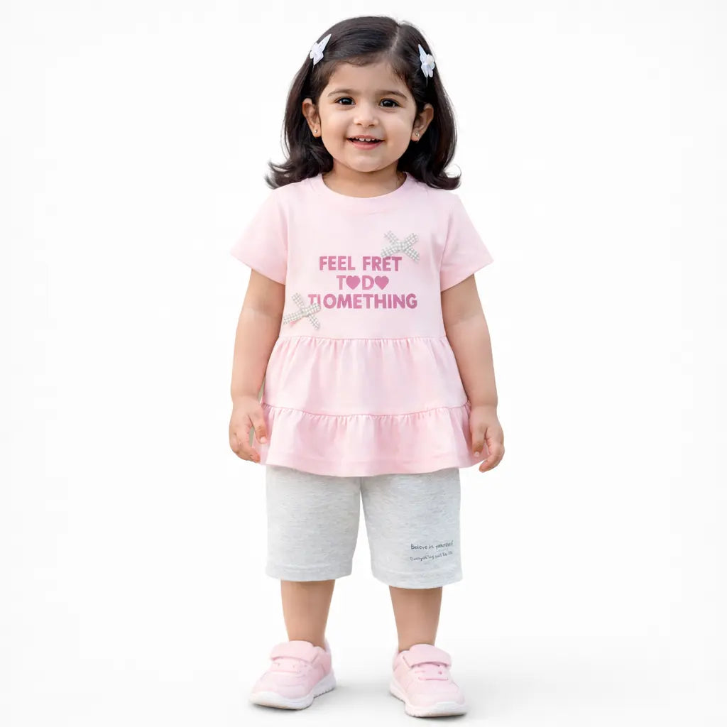 Imported Girls Peplum T Shirt & Shorts for Summer 1 to 5Y how it looks