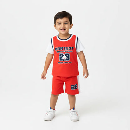 Red & White Athletic T-Shirt and Shorts Suit (Imported) – 1 to 5Y how it looks