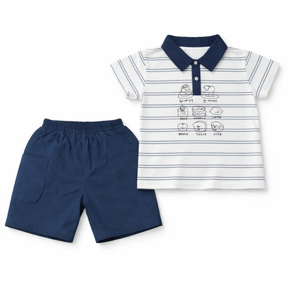 Striped Polo Shirt & Navy Shorts for Summer – 1 TO 5Y