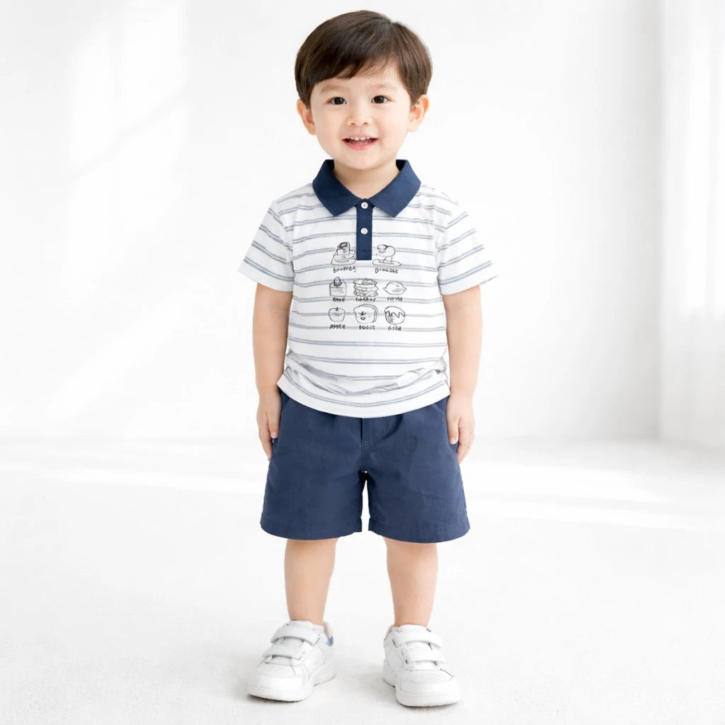 Striped Polo Shirt & Navy Shorts for Summer – 1 TO 5Y
