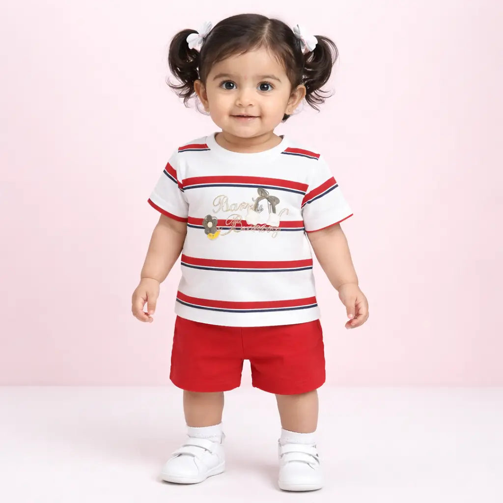 Imported Girls T Shirt & Red Shorts for Summer 6M to 3Y