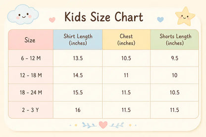 Imported Girls T Shirt & Red Shorts for Summer 6M to 3Y size chart