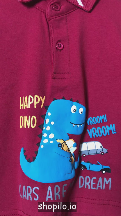 AM Dinosaur Red Polo Shirt Suspender Shorts 0 to 3Y