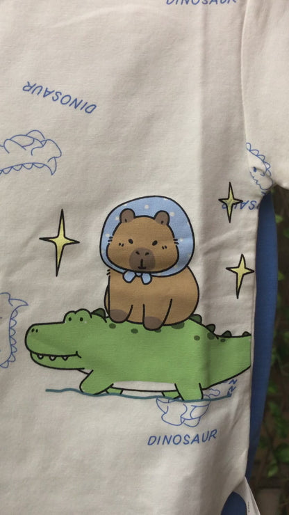 2Piece Dino & Capybara Print T-Shirt & Shorts Set (Imported) – 1 to 5Y