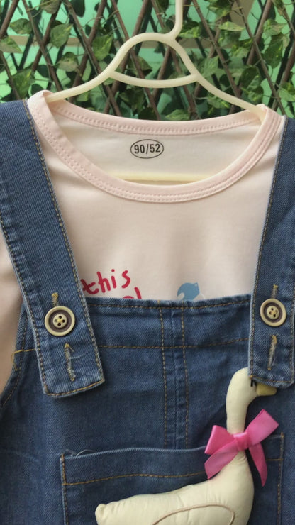 T-Shirt & Denim Dungaree Shorts Outfit Set (Imported) – 1 to 5Y