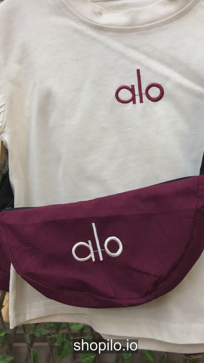 ALO Cream & Maroon T Shirt & Shorts with Waist Bag 1 to 6Y