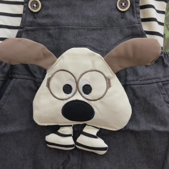 Dog Print Dungaree Set for Midseason original products video fabric and character cartoon closeups

