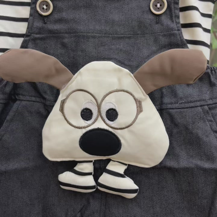 Dog Print Dungaree Set for Midseason original products video fabric and character cartoon closeups
