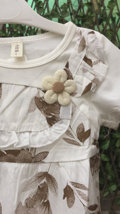 Imported Floral Round Neck Summer Frock & Tights 1 TO 5Y