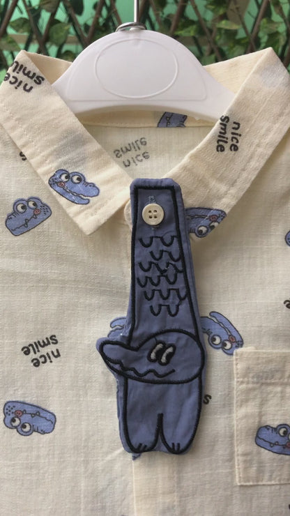 Crocodile Print Shirt & Shorts with Novelty Tie – 1 TO 5Y