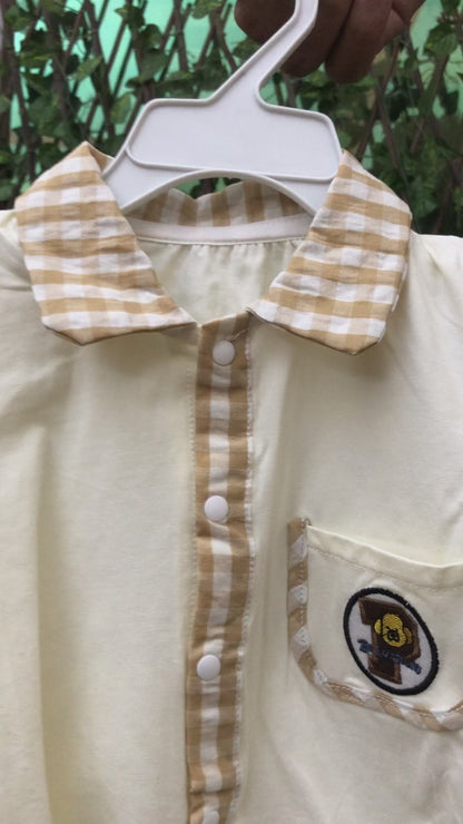 Gingham Bear Romper – Collared Onesie (Imported) – 0M to 24M
